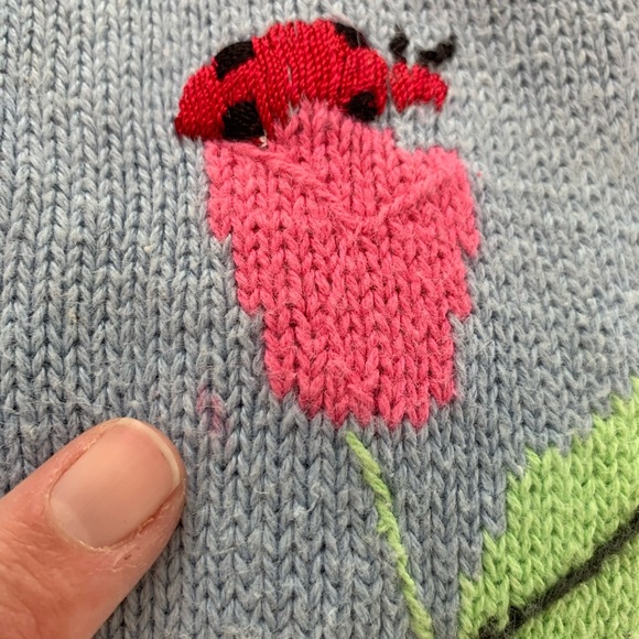 Vintage Quacker Factory Women’s 2X Light Blue Knit Sweater Bunny Rabbit Flowers - Picture 15 of 16